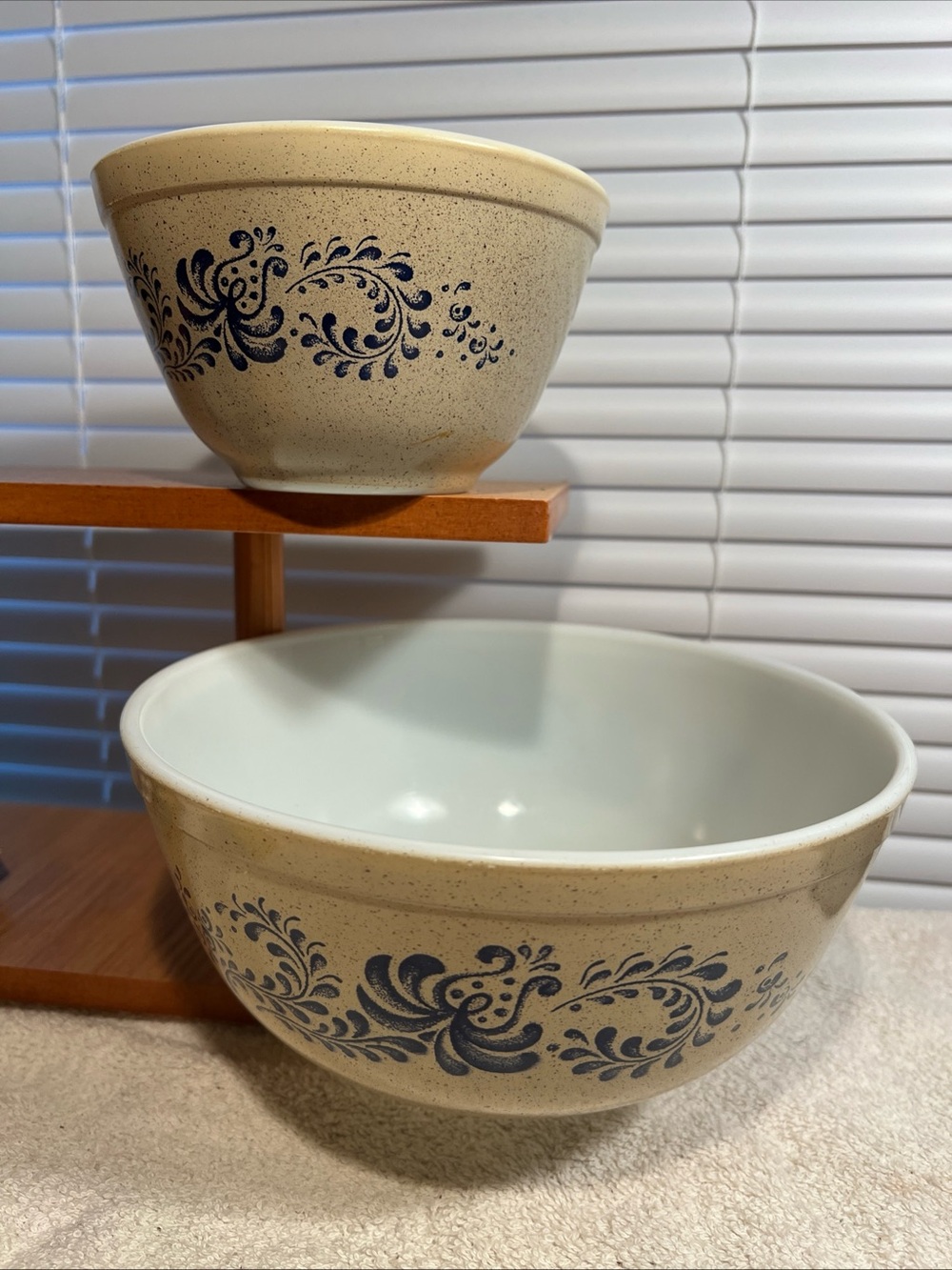Lot of 2 Vintage Pyrex Homestead Blue Flowers Mixing Bowls 401 & 403
